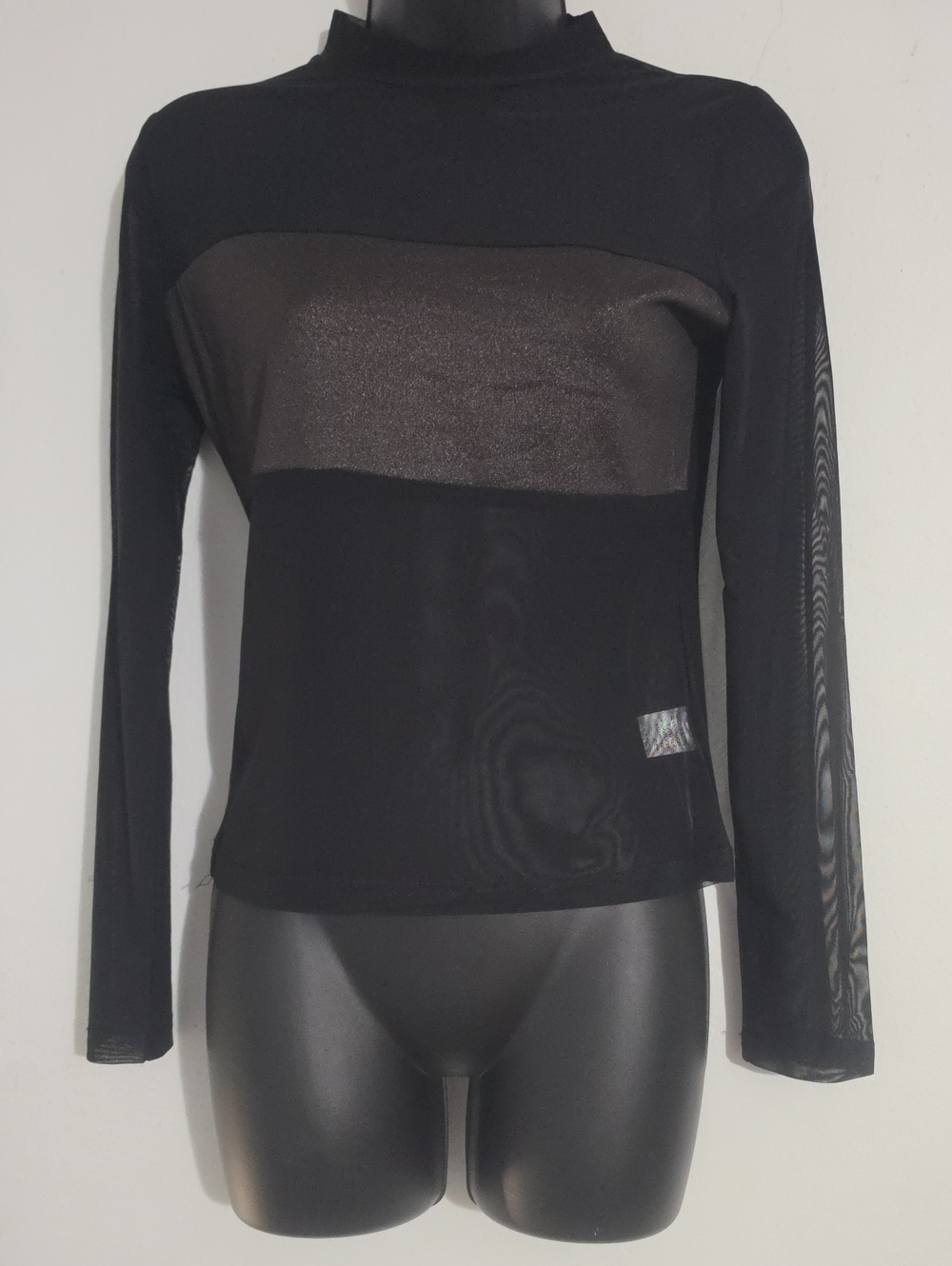Valija Gitana Black Sheer Mesh Mock Neck Top